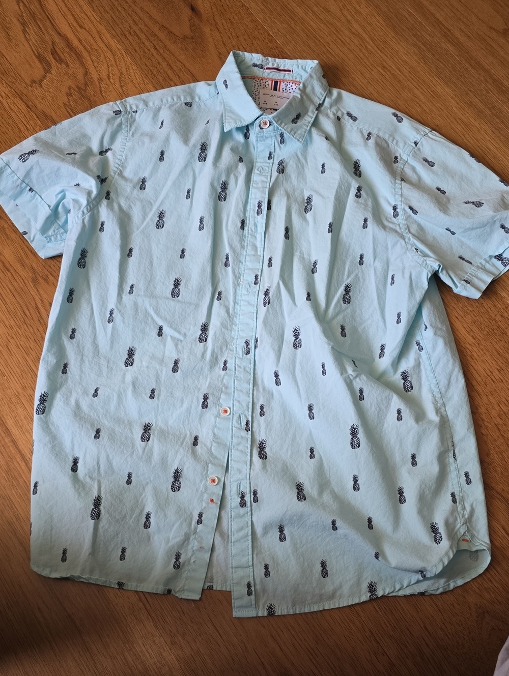 Mens Denim & Flower Light Blue Short-Sleeve Pineapple Print Shirt